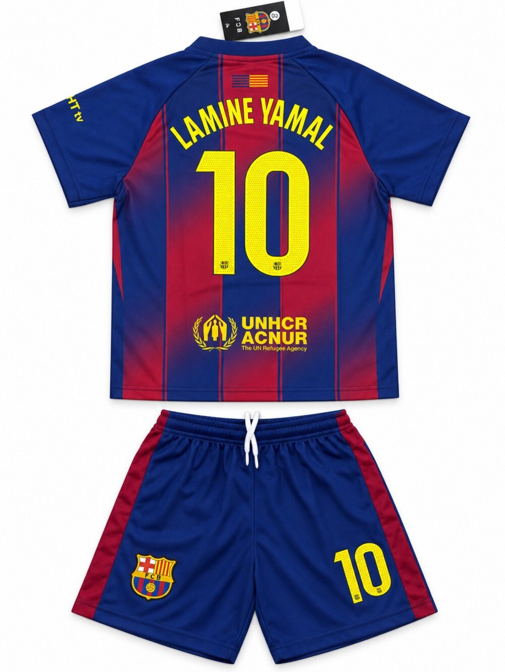 Kids Lamine Yamal 10 Barcelona Blue Red Unisex Soccer Jersey Shorts Set Youth